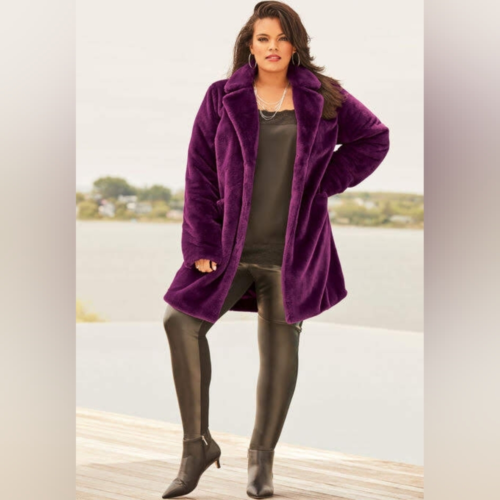 NEW NWOT Roamans Plus Size Plush Purple Faux Fur Coat Sz 22/24